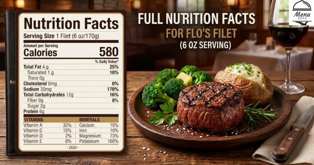 Full Nutrition Facts for Flo's Filet (6 oz Serving)