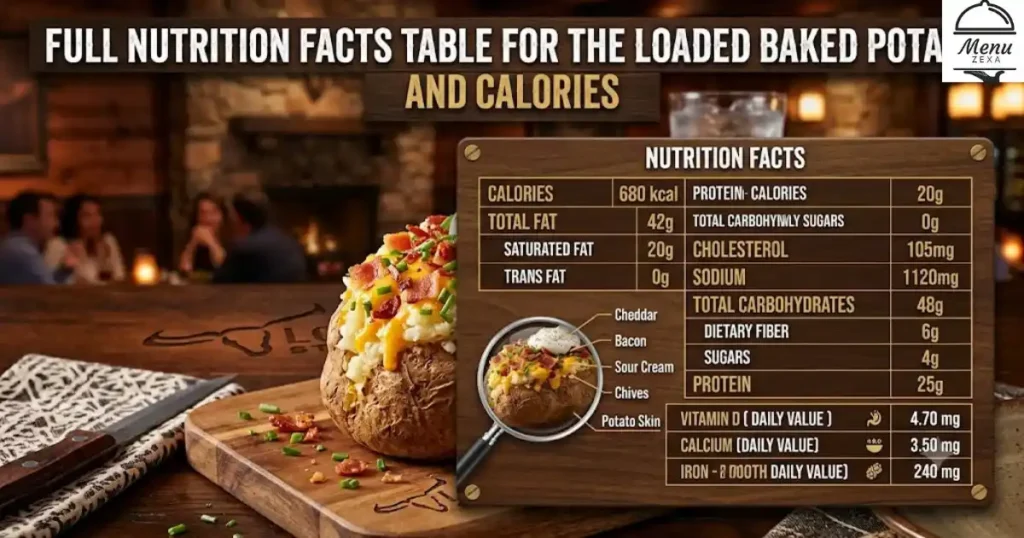 Full Nutrition Facts Table for the Loaded Baked Potato