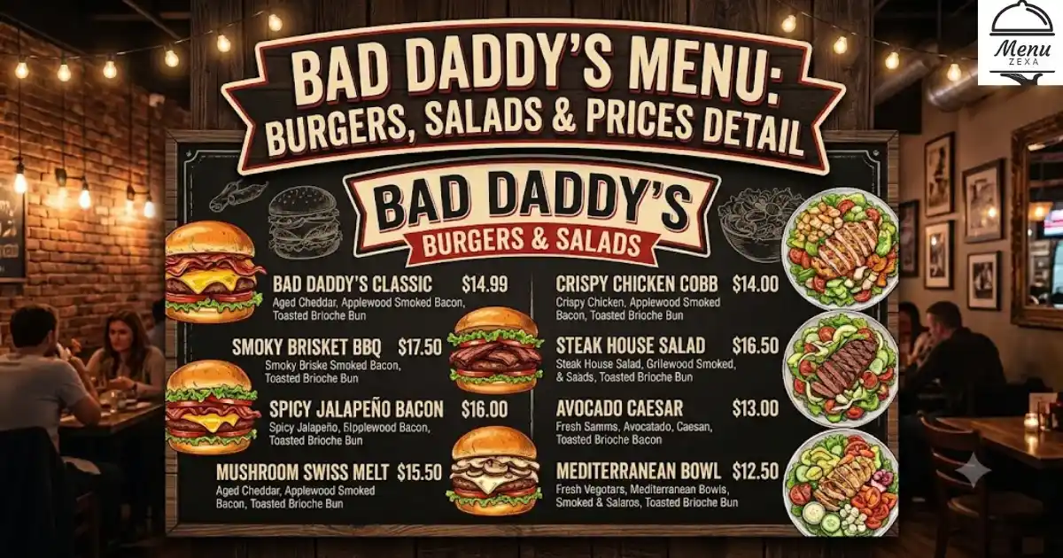 Bad Daddy's Menu: Burgers, Salads & Prices Detail