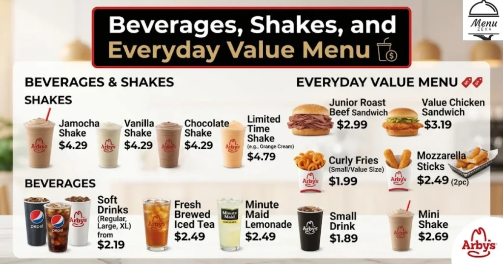 Beverages, Shakes, and Everyday Value Menu