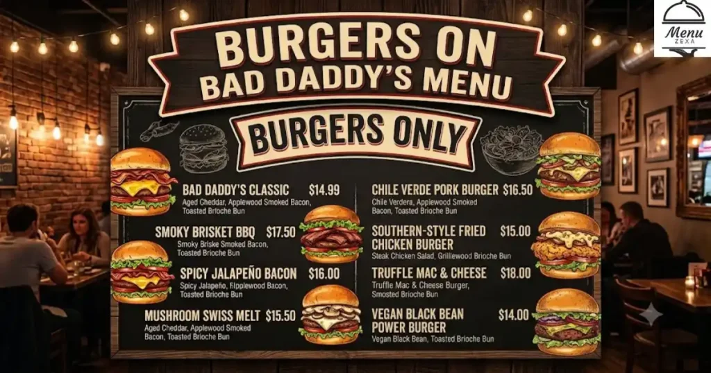 Burgers on Bad Daddy's Menu