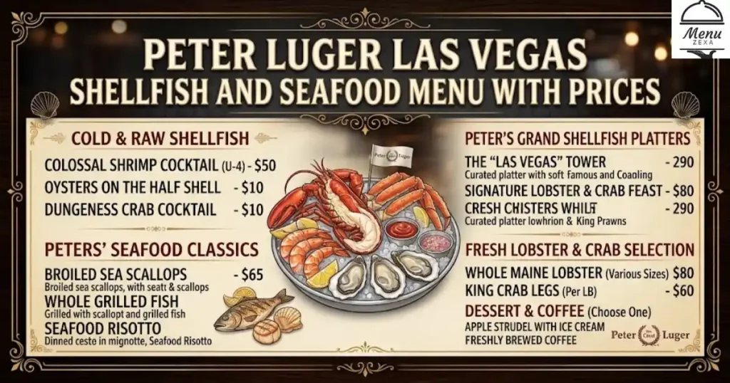 Peter Luger Las Vegas Shellfish and Seafood Menu With Prices