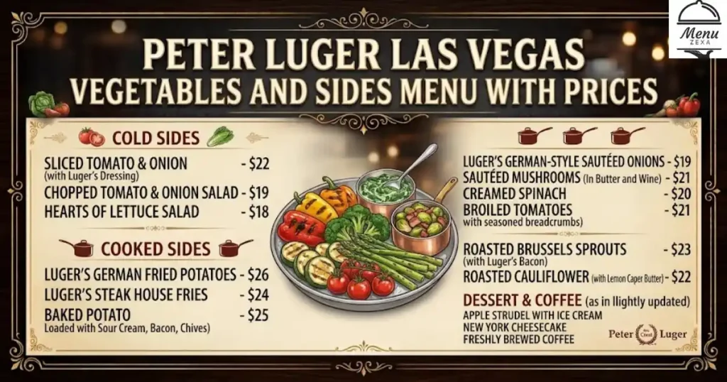 Peter Luger Las Vegas Vegetables and Sides Menu With Prices