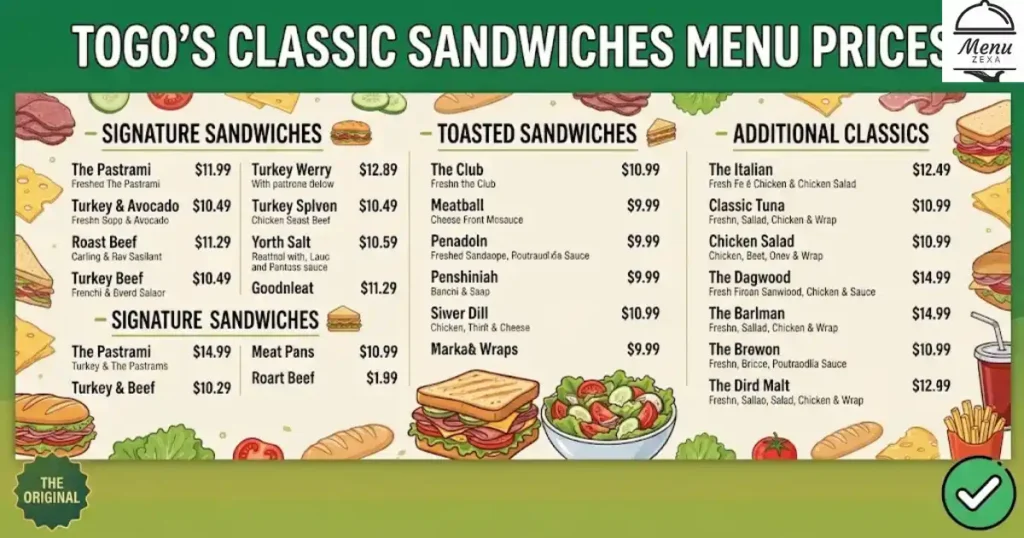 Togo's Classic Sandwiches Menu Prices