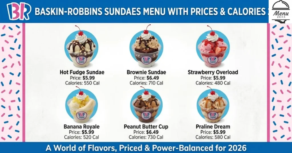Baskin-Robbins Sundaes Menu With Prices and Calories